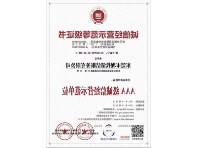 诚信经营示范等级证书